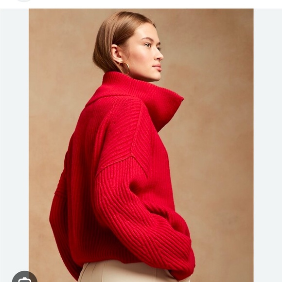 Red Cotten/Wool mix Banana Republic 1/4 zip chunky sweater - Picture 3 of 3